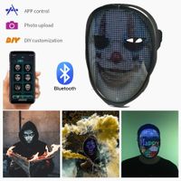 Wholesale Bluetooth APP Programmable DIY Photo Full Color Animation Glowing LED Text Men s Mask Display Board Halloween Party Christmas Toy Gift