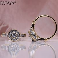 Wholesale PATAYA New Rose Gold Lovely Carved Natural Zircon Rings Women Fashion Jewelry Wedding Fine Craft Hollow Round White Ring