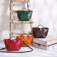 Wholesale Totes Original Handmade Vintage Cowhide Vegetable Tanned Leather Handbag Ladies Hand Messenger Bag Small