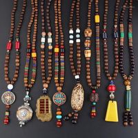 Wholesale Pendant Necklaces Ethnic Style Natural Stone Ceramic Crafts Bodhi Wood Necklace Religious Buddha Beaded Jewelry For Woman1