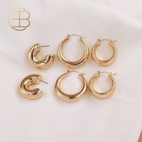 Wholesale Hoop Huggie Geometric C Shape Gold Silver Color Small Earrings For Women Basic Jewelry Chunky Thick Hoops Earring Set1