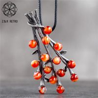 Wholesale Pendant Necklaces Branches Long Necklace For Women Vintage Plant Jewelry Flower Pendants Color Stone Beads Suspension Rope Chains Choker Jew