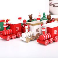 Wholesale christmas wooden train children christmas day gifts green white red christmas wood train snowflake painted xmas decor ornament