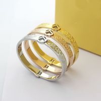 Wholesale Europe America Fashion Style Lady Women Titanium steel Engraved F Initials Hollow Out Wide Bangle Bracelets Color