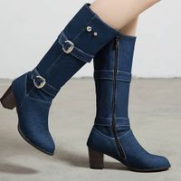 Wholesale Jean Boots Women s Long Tube Short Boot Winter High Heel Denim Boot Lady Stylish Jeans Boots Buckle Strap Shoes Cowboy