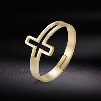Wholesale New Minimalist Gold Color Cross Ring Simple Open Adjustable Rings for Women Christian Gift Knuckle Jewelry