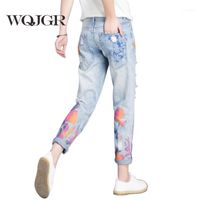 Wholesale Women s Jeans WQJGR Color Painting Woman Easy Nine Part Pants Korean Student Ripped For Women1