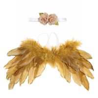 Wholesale Hair Accessories Cute Flower Elastic Headband Mathced Feather Angel Wing Gold Glitter For Baby Girls Boys Fashion Lace Hairband