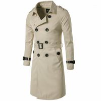 Wholesale Men s Trench Coats Men Trenchcoat British Style Classic Coat Jacket Double Breasted Long Slim Outwear Adjustable Belt Leather Sleeve Belt1