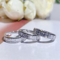Wholesale New Arrival Sparkling Luxury Jewelry Pure Real Sterling Silver Full Princess Cut White Topaz Moissanite Women Wedding Band Ring Set