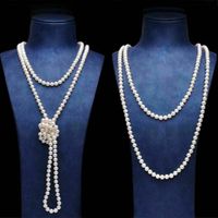 Wholesale Super long mm Natural White Akoya Cultured Pearl Necklace quot Hand Knotted