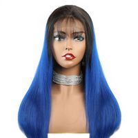 Wholesale T1B Blue Straight Human Hair Wig x4 Closure Peruvian Remy Glueless Lace Front Wigs With Baby Hair Full Blue Ombre Lace Wig For Black Women