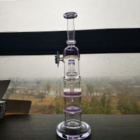 Wholesale Angel Eyes Glass double honeycomb perc bong water pipe mm joint size purple color hookahs