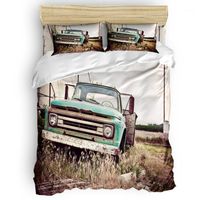 Wholesale Bedding Sets Antique Car Retro Truck Meadow Duvet Cover Set With Pillowcase Comfortable Bedroom Supplies King Size