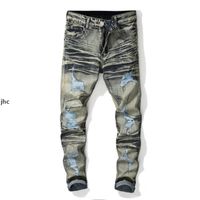 Wholesale Designer Euramerica Style Men Straight Jeans Water wash high Quality embroidery Pants Street Style Classic design Jeans Free Ship Q