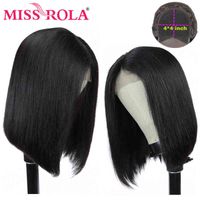 Wholesale Miss Rola Short Bob Human Hair Wigs Lace Closure Remy Peruvian Hair Wigs for Black Women Density Inch