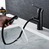 Wholesale Bathroom Sink Faucets Colors Black Copper Chrome Waterfall Faucet Pull Out Basin And Cold Mixer Tap Brass Lavatory Tap1