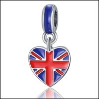Wholesale Charms Jewelry Findings Components Fashion Sier Plated Enamel United Kingdom Flags Design Alloy Metal Diy Charm Fit European Bra