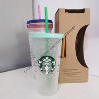 Wholesale New set OZ Tumblers Plastic Drinking Juice Cup With Lip And Straw Magic Coffee Mug Costom Starbucks snow plastic cup