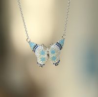 Wholesale gold silver rose gold colors colorful beautiful butterfly necklace Bohemia style sterling silver paved cz turquoise fashion jewelry