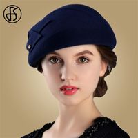 Wholesale FS French Berets Caps For Women Fashion Wool Felt Fedora Hat Winter Blue Purple Red Church Female Vintage Cloche Hats