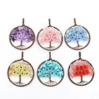 Wholesale Tree of Life Pendant Necklace Natural Stone Retro Wire Wrap Quartz Crystal Chip Bead Flower Reiki Jewelry Women