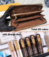 Wholesale Designers Men s Wallets Women s Flower Leather Wallet purse Long Zipper Wallet clutch Brown grid flower with orange box