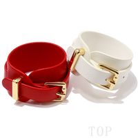 Wholesale popular cuff bracelet female widened PU leather double layer plain belt buckle stainless steel punk bracelet luxury jewelry