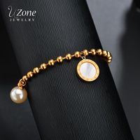 Wholesale Charm Bracelets UZone Bracelet For Women Stainless Steel Shell mm Imitation Pearl Ball Chain Bracelet Bangle