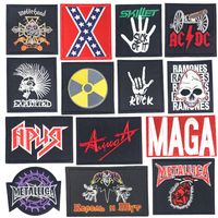 Wholesale Jennie_Fashion Hippie Skull Patch Iron On Rock Patch Joker Embroidered Patches For Clothes Jacket Fabric Band Metal Music Applique Badge
