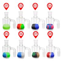 Wholesale Mini Glass Ash Catcher with ml silicone container mm mm for glass bong oil rig ashcatchers glass water pipes smoking accessories
