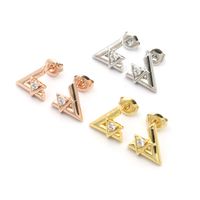 Wholesale Stainless Steel Fashion Staggered Single Diamond rose gold silver Stud Earrings for Women