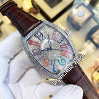 Wholesale New Color Dreams Crazy Hours Diamond Steel Case QZD CODR Automatic Mens Watch Gypsophila Dial Date Brown Leather Watches Hell