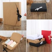 Wholesale 24 cm White Black Brown Red Paper Box with Ribbon Large Capacity Kraft Cardboard Paper Gift Box Scarf Clothing