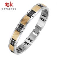 Wholesale Link Chain Oktrendy Couple Magnetic Stainless Steel Bracelet With Hook Buckle Clasp Therapy Bangles Man Health Care Jewelry Men s Brac