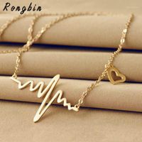Wholesale Wave Heart Chic ECG Heartbeat Rose Gold Silver Color Pendant Charm Maxi Necklaces Chain Rhythm Valentine s Day Gifts1