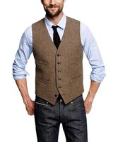 Wholesale Men s Vests Mans Suit Vest Wool Herringbone Formal Groom s Wear Wedding Tuxedo Waistcoat Plus Size Custom