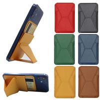 Wholesale 3 In Portable Desktop Stand Card Holder Reusable Anti skid Foldable PU Leather Car Magnetic Suction Magnet Who For Universal Mobile a26