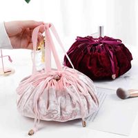 Wholesale Lazy makeup ins wind travel home large capacity convenient drawstring women s net Red Large Cosmetic storage bag