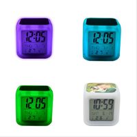 Wholesale DIY Thermal Transfer Square LED Touch Screen Alarm Clock Colorful Luminous Electronic Colour Changes Number Prompt Clock Night Light H12506