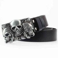 Wholesale Punk Ghost Head Skull Alloy Head Buckle Belts for Men Male Genuine Leather Belts about Skulls Cowskin Leather Waist Belt Straps