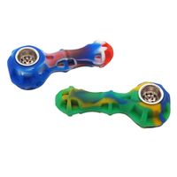 Wholesale 4 inch Silicone Pipe Smoking Pipes With Oil Herb Hidden Metal Bowl Tobacco Pyrex Colorful Bong Spoon Pipe