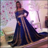 Wholesale Glitter Royal Blue Dubai Muslim Evening Dresses Elegant Off Shoulder Beaded Prom Formal Gowns Custom Made Plus Size