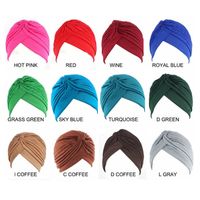Wholesale Muslim Women Stretch Solid Color Ruffle turban Hat Scarf Cancer Chemo Beanie caps Head Wrap Plated for Ladies Hair Accessories