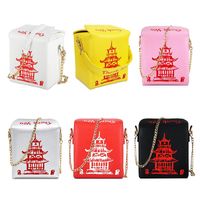 Wholesale Chinese Takeout Box Tower Print Pu Leather Ladies Handbag Novelty Cute Women Girl Shoulder Bag Messenger Bag for Women Totes