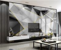Wholesale Modern simple three dimensional geometric gold line gray and white marble TV background wall d wallpapers