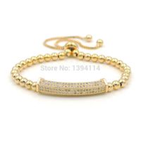 Wholesale Charm Bracelets x6mm Micro Pave Clear CZ Crystal Hexagon Curved Tube With mm Round Loose Beads Adjustable Bracelet
