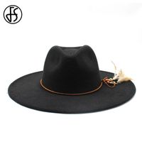 Wholesale Wide Brim Hats FS British Style Winter CM Hat Solid Big Wool Black Fedoras Cap Men Women Panama Jazz Sombreros De Hombre