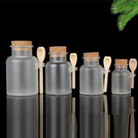 Wholesale Frosted Plastic Cosmetic Bottles Containers With Cork Cap And Spoon Bath Salt Mask Powder Cream Packing Bottles Makeup Storage Jars w