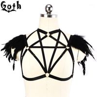 Wholesale Bras Goth Women Sexy Bandage Bra Push Up Black Feather Design Gothic Hollow Out Nightclub Underwear Prom Female